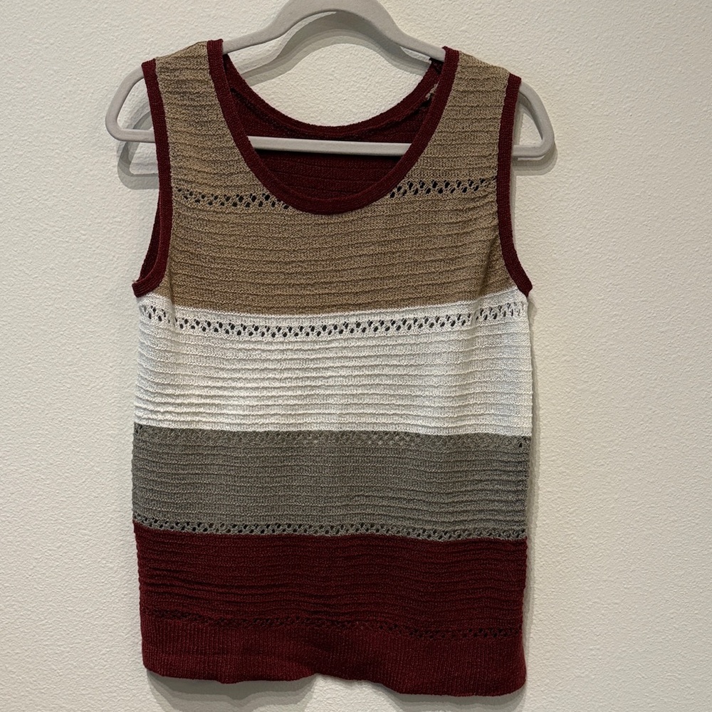 Striped Knit Tank Top in Burgundy, Tan & White